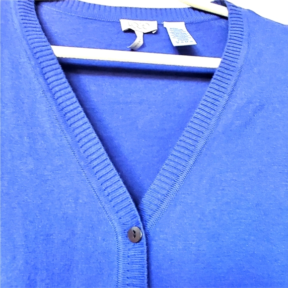 Logo swing knit tunic button down blue sweater - Picture 4 of 4